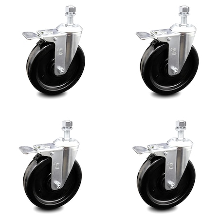 Service Caster 6 Inch Phenolic Swivel 3/8 Inch Threaded Stem Caster Set with Total Lock Brake SCC-TSTTL20S615-PHS-381615-4